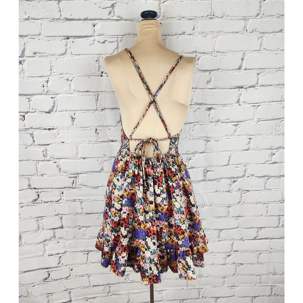 Urban Outfitters Naomi Strappy Back mini dress with a floral print Womens L Y2k - Picture 2 of 6